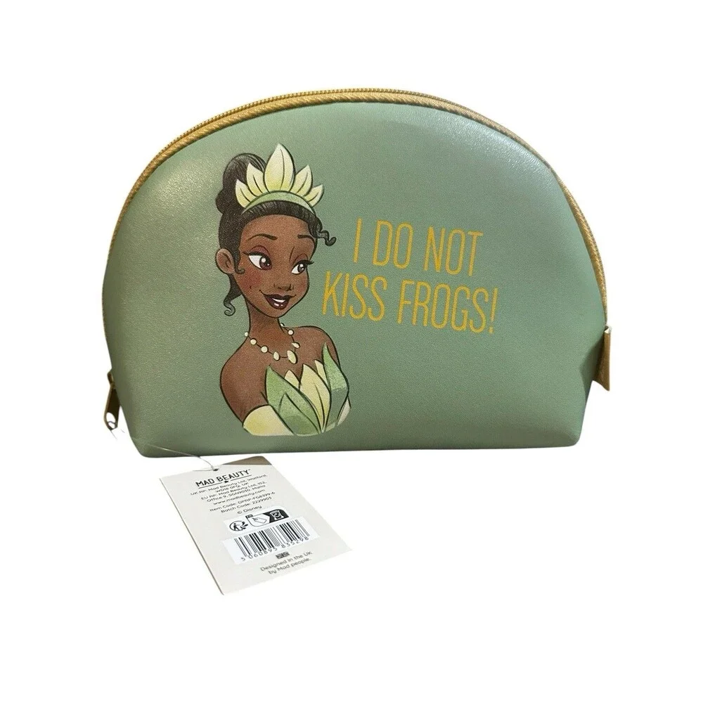 Mad Beauty Disney Princess Tiana Cosmetic Bag “I Do Not Kiss Frogs” Green NWT